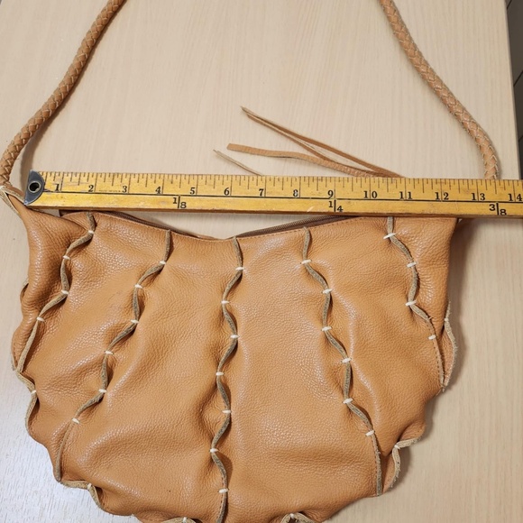 FATTO A MANO By Carlos Falchi Leather Crecent Moon Whip Stitch Hobo Sling Bag - Picture 4 of 12